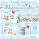 Hello Fall Decorations Tableware, 142 Pcs Blue Plaid Fall Pumpkin Decorations includes Pumpkin Plates and Napkins, Hello Fall Plates and Napkins for Harvest Blue Thanksgiving Decorations