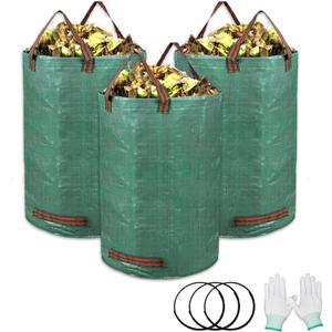3-Pack 32 Gallon Garden Waste Bag Leaf Bags Reusable Heavy Duty Waste Bags Perfect for Garden, Lawn, Leaf/Leaves, Yard Debris Storage and Garden Accessories