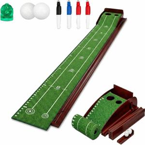 Putting Green Indoor with Automatic Ball Return Golf Putting Mat with Putter Holder, 2 Golf Balls, Marking Tool & Storage Portable Golf Training Aid & Gift for Men Home Office