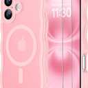 SPIDERCASE Magnetic for iPhone 16 Case, [Curly Wave Edge] with [2 Tempered Glass Screen Protector] [Full Camera Protection] Anti-Fingerprint Anti-Scratch Case for iPhone 16 6.1, Pink