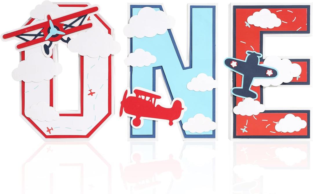 Airplane Wooden One Letter Sign -Time Flies Party Decorations, Airplane 3D Letters, Fighter Pilot Table Topper, For Anniversary Party Shower Table Sign, Vintage Airplane First Birthday