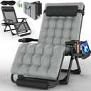 Oversized Zero Gravity Chair, XXL Lounge Chair 33 Width, Padded Recliner Chair W/Removable Cushion & Adj Headrest, Storage Bag, Footrest Cushion, Cup Holder, for Indoor Outdoor (Grey2)