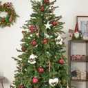 WDS WONDROUS Fabric Christmas Ornaments with Pinecones, Plush Ornaments for Christmas Tree, Rustic Heart Star Tree Shape Xmas Balls Decor Set for Farmhouse Holiday Decorations (6Pcs, White)