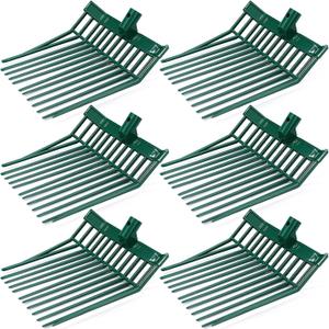 Lasnten 6 Pack Manure Fork Replacement Heads 12 Tines Heavy Duty Pitchfork Heads with Screws & Nuts Durable Horse Manure Rake for Picking up Grass Hay Animal Waste (Green)