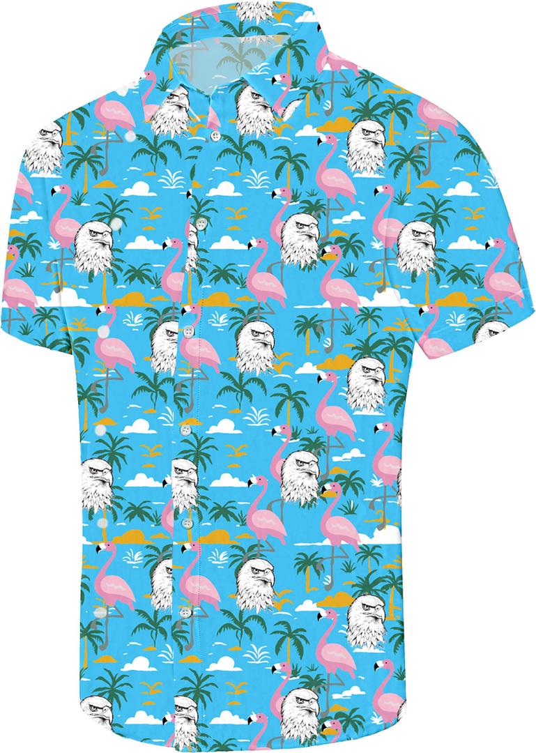 Demoking Hawaiian Shirts for Men Flamingo Coconut Palm Print Short Sleeve Button Down Summer Casual Shirt XL (Blue, XL)