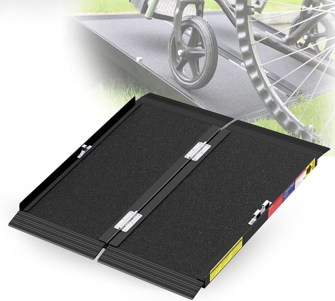 2FT Portable Wheelchair Ramp with Quick-Lock, Black Seamless Non-Slip Aluminum Folding Handicap Ramp,Threshold Ramp for Doorways, Wheel Chair Ramp for Home Steps, Loading Dock Plates