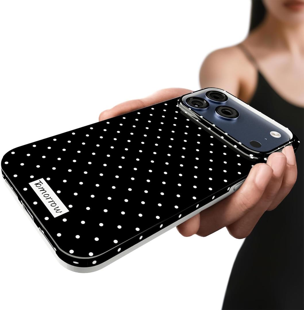 Compatible with iPhone 17 Pro Max Case, with Polka Dot Aesthetics Design Simple Case for Women Girl, Cute Fashion Soft TPU Slim Protection Phone Case for iPhone 17 Pro Max 6.9'' - Black