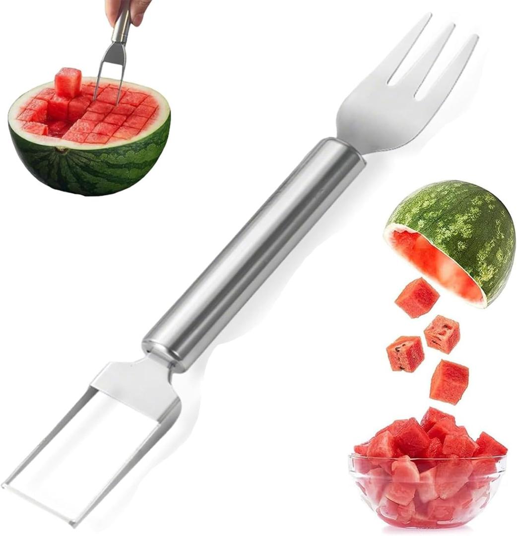2-in-1 Watermelon Fork Slicer Cutter Set，2026 New Upgrade Dual Head Watermelon Fork Slicer Tool,Watermelon Cutter, Summer Fruit Cutting Kitchen Gadget for Home (Round-1PCS)