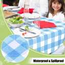 Smiry Rectangle Table Cloth, Waterproof Vinyl Tablecloth with Flannel Backing, Wipeable Buffalo Plaid Table Cover for Picnic, Indoor and Outdoor (Baby Blue & White, 60"x102")
