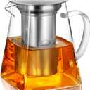 CNGLASS Glass Teapot with Infuser,24oz Clear Glass Tea Kettle with Removable Stainless Steel Strainer,Stovetop Safe Glass Teapot for Blooming and Loose Leaf Tea