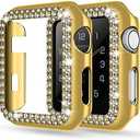 adepoy Compatible for Apple Watch Case 42mm Series 3/2/1 Bling Rhinestone Apple Watch Protective Case Bumper Frame Case Cover for iWatch Series 42mm Gold