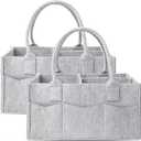 Cute Castle 2 Pack Diaper Caddy Organizer - Portable Baby Caddy Organizer with Handle, Nursery Storage Bin and Car Organizer for Girls, Boys - Baby Gift Basket - Grey