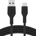 Belkin BoostCharge Flex Silicone USB-A to USB-C Cable (2M/6.6ft) for iPhone 16, iPhone 16 Pro, Galaxy S25, S24, Note, Pixel 9 & 8, Nintendo Switch 2, Carplay & More with Cable Clip - Black