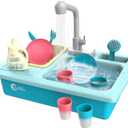 CUTE STONE Color Changing Kitchen Sink Toys, Children Electric Dishwasher Playing Toy with Running Water, Upgraded Faucet, Automatic Water Cycle System Play House Pretend Role Play Toys for Boys Girls