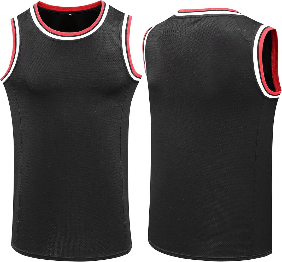 YWIES Plain Basketball Jersey, Blank Team Uniform, Hip Hop Hipster Short Sleeveless Active Shirts (Large, Black-red)