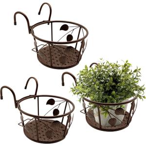 Iron Hanging Basket Flower Pot Support Home Outdoor Balcony Plant Hanging Basket Flower Pot Support Fence Planting Garden Plant Iron Product Pack of 3 (Champagne Color)