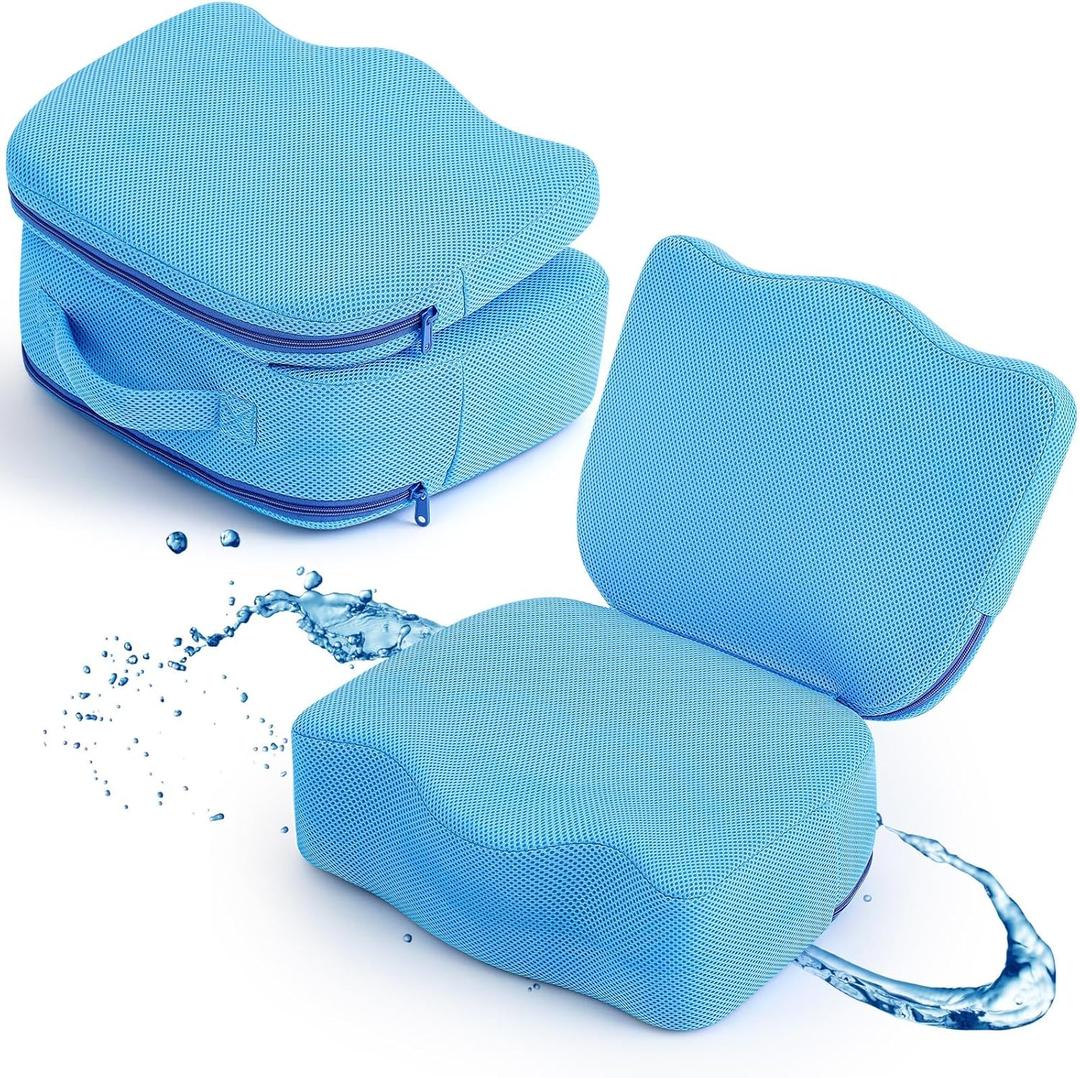Yerliker 1 Pcs Foldable Hot Tub Booster Seat, Inflatable Adjustable 2 Heights Extra Thick Hot Tub Pillow Bath Seat with Back Support Cushions for Adults Swimming Pool Spa Bathtub Indoor Outdoor (Blue)