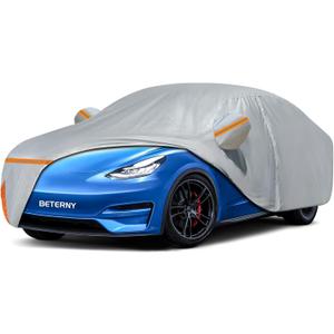 Car Cover for 2020-2026 Tesla Model Y, Waterproof Custom-fit All Weather Sun Rain UV Dust Snow Protection Windproof Outdoor Model Y Full Car Cover with Door Zipper and Cotton Lining-Grey