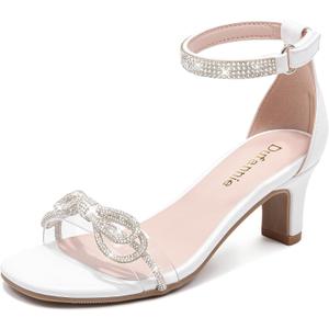 Dufannie Girls High Heels Sandals Girls Dress Shoes Rhinestone Open Toe Ankle Strap Kids Pumps Sandals Flower Wedding Church Party Dance for Little Big Kid