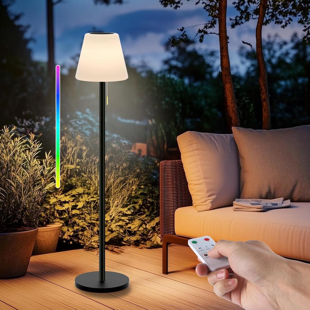 Outdoor Floor Lamp Solar Outdoor Lamps for Patio Waterproof Rechargeable Floor Lamp Cordless Dimmable Warm White+RGB LED Solar floor lamps Outdoor Battery Operated Patio Lamp with Light Sensor. 4 packs