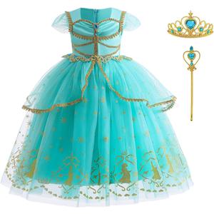 Princess Belle Dress up Halloween Fairy Costume for Toddler Girls, Special Occasion Dresses Birthday Party, Yellow (6-7T, Jasmine)