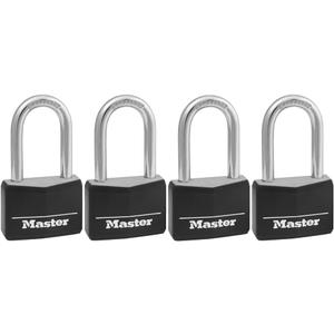 Master Lock Covered Aluminum Padlock with Key, 141QLF, 4 Pack Keyed Alike , Black