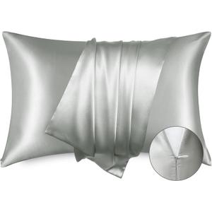 Bedsure Satin Pillowcase with Zipper, Similar to Silk Pillow Cases 2 Pack, Grey Satin Pillow Cases Standard Size, Silky & Soft Pillow Covers for Hair and Skin, Gifts for Women Men, 20x26 Inches