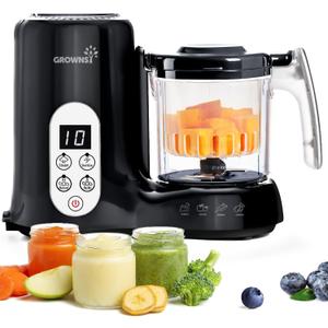 Grownsy Baby Food Maker with Steam Basket, One Step Baby Food Processor Steamer Puree Blender Grinder Mills Machine, Auto Cooking Grinding and Sterili-zing for Healthy Homemade Baby Food, Blcak
