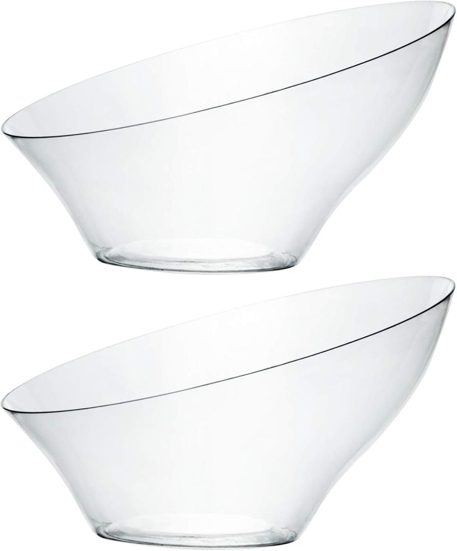 PLASTICPRO Disposable Angled Plastic Bowls Round Medium Serving Bowl, Elegant for Party's, Snack, or Salad Bowl, Clear Pack of 4