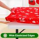 Smiry Plastic Christmas Tablecloth, Snowflake Wipeable Flannel Backed Vinyl Tablecloth, Waterproof Elastic Fitted Table Cover for Christmas Dinner, and New Year Celebration (White & Red, 30x96 Inches)