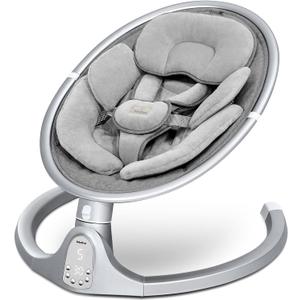 BabyBond Baby Swings for Infants, Bluetooth Infant Swing with 10 Preset Songs, 5 Point Harness Belt, 5 Speeds and Remote Control - Portable Baby Swing for Indoor and Outdoor, Aluminum (Grey)