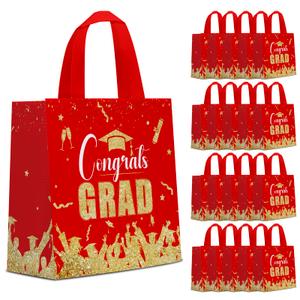 Infankey 24 Pieces Graduate Gift Bags Graduation Party Favor Gifts Non Woven Wrapping Bags for Graduation Season Theme Party Supplies Decoration (Red Gold)