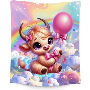 Girls Blankets - Highland Cow Blanket Gifts - 40x50 Inches Cozy Soft Flannel Throw for Couch, Office Bed