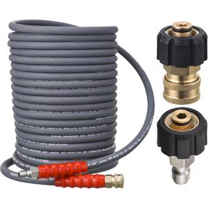 RIDGE WASHER Pressure Washer Hose 50 Feet X 3/8 Inch for Hot and Cold Water, with M22 14 mm to 3/8 Inch Quick Connect, 4000 PSI