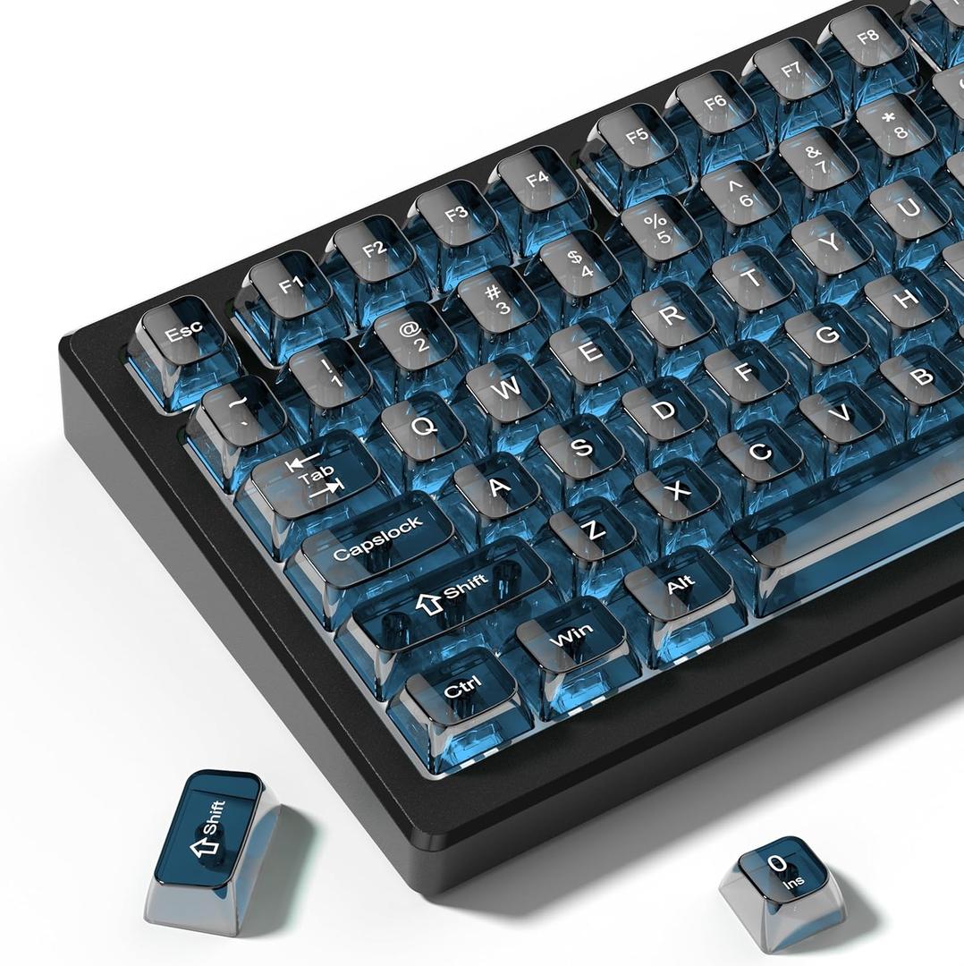 dagaladoo Haze Blue Clear keycaps for Mechanical Keyboard,Transparent MDA keycaps 60 75 100 Percent,Ceramic Jelly Key caps Set,Shine Through Key caps for Mx Switches Mechanical Keyboard(115key)