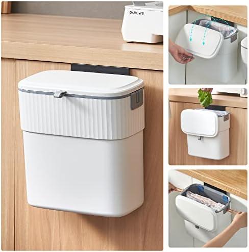 ELPHECO Hanging Trash Can with Lid 2.5 Gallon Kitchen Compost Bin for Under Sink, Plastic Wall-Mounted Garbage Can, Small Kitchen Trash Bin, Small Trash Can with Lid for Cupboard Countertop