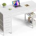 Huuger Computer Desk with 6 Drawers, Office Desk with Shelves, Reversible Gaming Desk, Corner Desk with Storage, Work for Home Office, Study, Living Room, 47inch, White