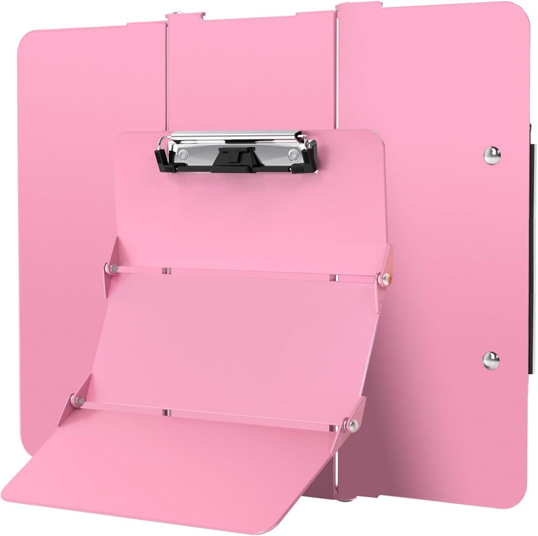 Nursing Clipboard Foldable Without Edition Cheat Charts, 3 Layers Aluminum, Nurse Board w/Low Profile Clip&Pen Clip Pocket, Pink