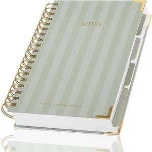 Aesthetic Thick Spiral Notebook With Tabs - Premium Journal For Women Size B5 - College Ruled Note Book With 300 Lined Pages and Dividers - Perfect For Writing And Staying Organized at Work or School (Sage)