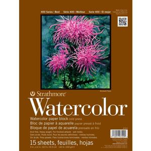 Strathmore 400 Series Watercolor Block, Cold Press, 9"x12" Bound (4 Sides), 15 Sheets/Block, White