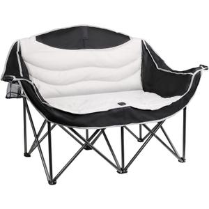 Double Camping Chair 2 Person Oversized Heavy Duty Padded Outdoor Folding Loveseat with Dual Cup Holders for Lawn Beach, Large