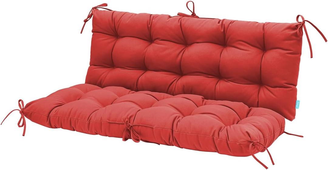 QILLOWAY Outdoor/Indoor Bench Cushion,Porch Swing Replacement Cushions 2-3 Seater Loveseat Chair Pads with Backrest and Ties for Garden Patio Furniture (51inx40in, RED)