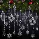 Jenaai 50 Pcs Crystal Glass Ornaments for Christmas Tree Vintage Hanging Acrylic Snowflake Drop Finial Christmas Ball Icicle Crystal Decorations for Xmas Winter Party Supplies(Clear)