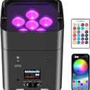 Rechargeable Battery Powered Stage Lights, Wireless Uplights for Events, 6-in-1 RGBWA+UV, 108W 9600mAh 6LED Par Lights DMX/APP/Remote Uplighting for Church Wedding DJ Live Show Party Christmas