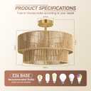 BoostArea 16.54 Boho 2-Tier Rattan Ceiling Light Fixture, Semi Flush Mount Woven Chandelier for Bedroom, Dining Room, Kitchen, Entryway, Living Room(Bulb not Included)