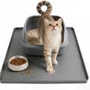 Silicone Cat Litter Mat 24x20 in Waterproof Litter Box Mat Leak-Proof Thick Under Kitty Litter Box Feeding Tray with Raised Edges for Floor Carpet, Grey