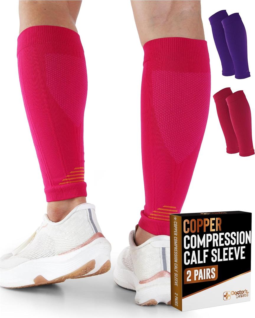 Doctor's Select 2 Pairs Copper Calf Compression Sleeve - Leg Compression Sleeves for Women & Men, Shin Splint Relief (3X-Large)