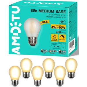 Vintage LED Edison Short Small Light Bulb 40W Dimmable E26 Globe 2700K Soft white Frosted 40 Watt Warm Standard Medium Base G45 Bulbs Ideal for Ceiling Fan,Vanity Light,Table Lamp Create Cozy Ambiance (6 Count (Pack of 1)