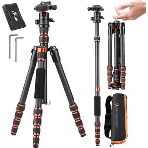 K&F Concept 60 inch Carbon Fiber Camera Tripod,Super Lightweight Compact Travel Tripod with 360 Degree Ball Head,Quick Release Plate,Detachable Monopod 17 lb Load Capacity for SLR DSLR C225C0 (BA225)