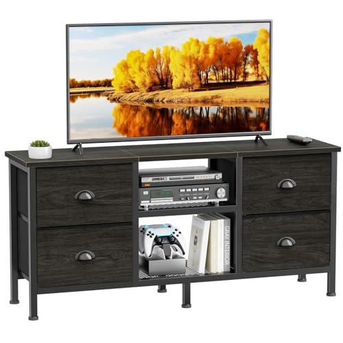 Furologee TV Stand with 4 Drawers, 43 inch Entertainment Center with Open Shelves, Media Center for 50" TV, Television Stand for Bedroom, Living Room/Light Black Oak